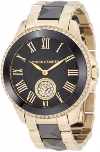 Vince Camuto Women's VC/5046BKGB Round Swarovski Crystal Accented Gold-Tone Black Ceramic Bracelet Watch