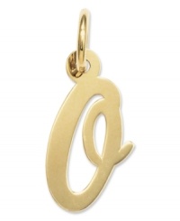 The perfect gift for Oprah. This polished O initial charm features a pretty, small script design in 14k gold. Chain not included. Approximate length: 7/10 inch. Approximate width: 3/10 inch. The perfect gift for Oprah. This polished O initial charm features a pretty, small script design in 14k gold. Chain not included. Approximate length: 7/10 inch. Approximate width: 3/10 inch.