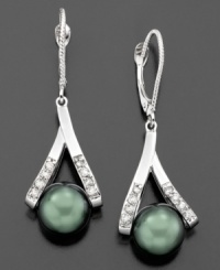 Exotic Tahitian pearls (8-9 mm) dangle elegantly from a unique setting of 14k white gold studded with diamond accents on these beautiful drop earrings. Approximate drop: 1-1/2 inches. Exotic Tahitian pearls (8-9 mm) dangle elegantly from a unique setting of 14k white gold studded with diamond accents on these beautiful drop earrings. Approximate drop: 1-1/2 inches.