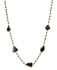 Geometrically chic! Fun chunks of onyx and petite onyx beads (52 ct. t.w.) adorn this unique station necklace. Crafted in 18k gold over sterling silver. Approximate length: 17 inches. Geometrically chic! Fun chunks of onyx and petite onyx beads (52 ct. t.w.) adorn this unique station necklace. Crafted in 18k gold over sterling silver. Approximate length: 17 inches.