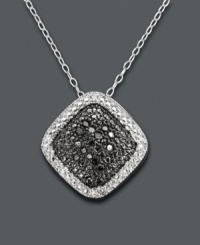 Add standout style in chic, contrasting colors. Victoria Townsend's unique square-shaped pendant highlights round-cut black diamonds (1/5 ct. t.w.) and white diamond accents. Set in sterling silver. Approximate length: 18 inches. Approximate drop: 3/4 inch. Add standout style in chic, contrasting colors. Victoria Townsend's unique square-shaped pendant highlights round-cut black diamonds (1/5 ct. t.w.) and white diamond accents. Set in sterling silver. Approximate length: 18 inches. Approximate drop: 3/4 inch.