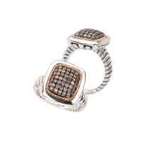 925 Silver & Brown Diamond Square Ring with 18k Gold Accents (0.45ctw)- Sizes 6-8 925 Silver & Brown Diamond Square Ring with 18k Gold Accents (0.45ctw)- Sizes 6-8