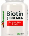 Biotin 5000 mcg, 120 Vegetarian Capsules (Extra Strength for Hair Growth, Skin, and Nails)