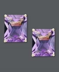 Perfect poised. These vibrant stud earrings feature emerald-cut amethyst (8 ct. t.w.) set in 14k gold. Approximate diameter: 1/2 inch. Perfect poised. These vibrant stud earrings feature emerald-cut amethyst (8 ct. t.w.) set in 14k gold. Approximate diameter: 1/2 inch.