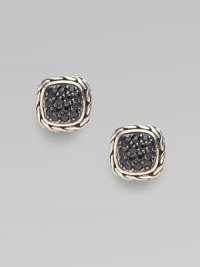 From the Classic Chain Collection. Black sapphires dazzle in the midst of a simple square design.Black sapphire Sterling silver Width, about ½ Post backs Made in Bali From the Classic Chain Collection. Black sapphires dazzle in the midst of a simple square design.Black sapphire Sterling silver Width, about ½ Post backs Made in Bali