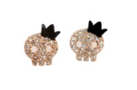 Crystal Cute Skull With Black Crown Stud Earrings Crystal Cute Skull With Black Crown Stud Earrings