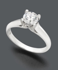 Singular sparkle that makes a statement. X3 engagement ring features a certified, round-cut diamond (3/4 ct. t.w.) in an 18k white gold band. Singular sparkle that makes a statement. X3 engagement ring features a certified, round-cut diamond (3/4 ct. t.w.) in an 18k white gold band.