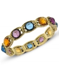 Regal elegance, by 2028. A golden bracelet setting features colorful plastic stones in amethyst, topaz and indicolite hues. Crafted in gold tone mixed metal. Stretches to fit wrist. Approximate length: 7 inches. Approximate width: 1/2 inch. Approximate diameter: 2-1/2 inches. Regal elegance, by 2028. A golden bracelet setting features colorful plastic stones in amethyst, topaz and indicolite hues. Crafted in gold tone mixed metal. Stretches to fit wrist. Approximate length: 7 inches. Approximate width: 1/2 inch. Approximate diameter: 2-1/2 inches.