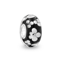 Bling Jewelry Black Flower Sterling Silver Murano Glass Bead Troll Pandora Compatible