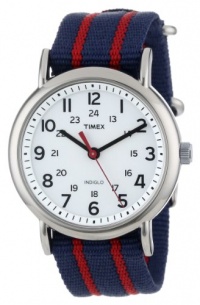 Timex Unisex T2N747 Weekender Blue and Red Stripe Nylon Strap Watch Timex Unisex T2N747 Weekender Blue and Red Stripe Nylon Strap Watch