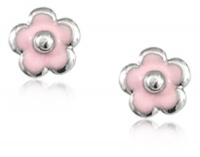 Children's Sterling Silver Pink Flower Safety Earrings Children's Sterling Silver Pink Flower Safety Earrings
