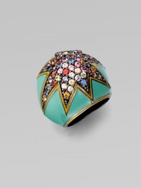 Colorful stones in a star shaped setting surrounded with enamel. Sterling silver Width, about 1 Imported 