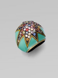 Colorful stones in a star shaped setting surrounded with enamel. Sterling silver Width, about 1 Imported Colorful stones in a star shaped setting surrounded with enamel. Sterling silver Width, about 1 Imported