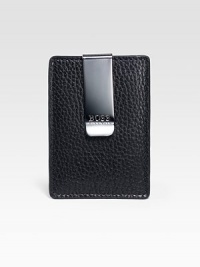 A slim-line credit card holder in pebbled leather with a removable money clip. Removable money clipBill compartment2½ X 3¾Imported