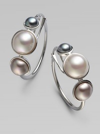 A trio of glistening mabe pearls faceted in sterling silver makes for a classic design. 6mm, 8mm & 10mm mabe pearls Sterling Silver Drop, about 1 Ear wire back Made in Spain A trio of glistening mabe pearls faceted in sterling silver makes for a classic design. 6mm, 8mm & 10mm mabe pearls Sterling Silver Drop, about 1 Ear wire back Made in Spain