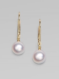 A lustrous piece that features Akoya pearls with radiant 18k gold. 7mm white, round, Akoya pearls18k goldDrop, 1Lever backImported A lustrous piece that features Akoya pearls with radiant 18k gold. 7mm white, round, Akoya pearls18k goldDrop, 1Lever backImported