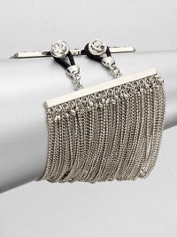 This chic piece features a mix of delicate chains in a wide, statement design accented with stone embellished closures. Glass stonesSilvertoneLength, about 7.75Button closureImported This chic piece features a mix of delicate chains in a wide, statement design accented with stone embellished closures. Glass stonesSilvertoneLength, about 7.75Button closureImported