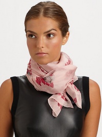 The requisite skull print gets a pretty makeover with bold flowers on a sumptuous silk chiffon wrap.SilkAbout 55 X 55Dry cleanMade in Italy The requisite skull print gets a pretty makeover with bold flowers on a sumptuous silk chiffon wrap.SilkAbout 55 X 55Dry cleanMade in Italy