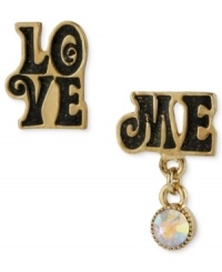 Looking for that special someone? Make your intentions known with these mismatch earrings from Betsey Johnson. Crafted from gold-tone mixed metal, the earrings also feature glass crystal accents for an enticing look. Approximate drop: 5/8-3/4 inch. Looking for that special someone? Make your intentions known with these mismatch earrings from Betsey Johnson. Crafted from gold-tone mixed metal, the earrings also feature glass crystal accents for an enticing look. Approximate drop: 5/8-3/4 inch.