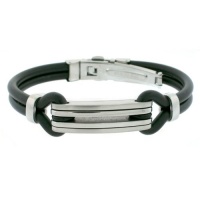 Bracelet Mens Stainless Steel Black Rubber with Link Design Polish Finish 8 1/2 Bucasi SALE Bracelet Mens Stainless Steel Black Rubber with Link Design Polish Finish 8 1/2 Bucasi SALE