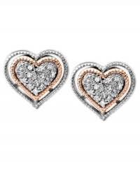 Even more to love. The sterling silver and 14k rose gold stud earrings feature single-cut diamonds in a stunning display. Approximate drop: 3/8 inch. Approximate width: 3/8 inch. Even more to love. The sterling silver and 14k rose gold stud earrings feature single-cut diamonds in a stunning display. Approximate drop: 3/8 inch. Approximate width: 3/8 inch.