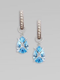 A sparkling, glamourous accent piece with a faceted pear-shaped blue topaz wrapped by 18k white gold and adorned with diamond accents. Blue topazDiamonds, .03 tcw18k white goldJump ring claspLength, about ¼Imported Please note: Hoops sold separately. A sparkling, glamourous accent piece with a faceted pear-shaped blue topaz wrapped by 18k white gold and adorned with diamond accents. Blue topazDiamonds, .03 tcw18k white goldJump ring claspLength, about ¼Imported Please note: Hoops sold separately.