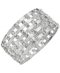 This style reflects good taste! Charter Club's beautifully-crafted bracelet features a crisscross pattern with sparkling glass accents. Set in silver tone mixed metal. Bracelet stretches to fit wrist. Approximate diameter: 2-1/2 inches. This style reflects good taste! Charter Club's beautifully-crafted bracelet features a crisscross pattern with sparkling glass accents. Set in silver tone mixed metal. Bracelet stretches to fit wrist. Approximate diameter: 2-1/2 inches.
