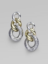 Smooth and cabled, silver and gold come together in chunky link earrings that are both modern and classic. Sterling silver and 18k yellow gold Drop, about 1 Post back Made in Italy Smooth and cabled, silver and gold come together in chunky link earrings that are both modern and classic. Sterling silver and 18k yellow gold Drop, about 1 Post back Made in Italy