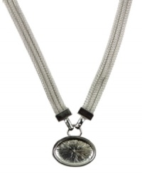 A statement-making piece that's sleek and versatile. AK Anne Klein pendant highlights an oval-cut sunburst strung from multiple rows of woven chains. Crafted in silver tone mixed metal. Approximate length: 16 inches. Approximate drop: 1-1/4 inches. A statement-making piece that's sleek and versatile. AK Anne Klein pendant highlights an oval-cut sunburst strung from multiple rows of woven chains. Crafted in silver tone mixed metal. Approximate length: 16 inches. Approximate drop: 1-1/4 inches.
