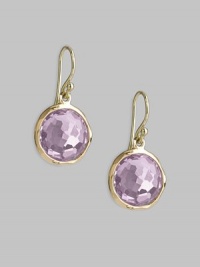 From the Lollipop Collection. Softly hued faceted amethyst drops, simply and gracefully set in 18k yellow gold. Amethyst 18k yellow gold Drop, about 1 Diameter, about ½ Ear wire Imported From the Lollipop Collection. Softly hued faceted amethyst drops, simply and gracefully set in 18k yellow gold. Amethyst 18k yellow gold Drop, about 1 Diameter, about ½ Ear wire Imported