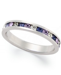 Traditions beautiful stacking ring is perfect when paired with other slim rings, but makes a pretty sparkling statement all its own. Crafted in sterling silver, a thin band features a round-cut gradation of dark blue, purple and clear crystals with Swarovski elements. Size 5-10. Traditions beautiful stacking ring is perfect when paired with other slim rings, but makes a pretty sparkling statement all its own. Crafted in sterling silver, a thin band features a round-cut gradation of dark blue, purple and clear crystals with Swarovski elements. Size 5-10.