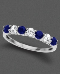 A dreamy ring that sparkles with intense color featuring round-cut white sapphire (3/8 ct. t.w.) and round-cut blue sapphire (5/8 ct. t.w.) set in 14k white gold. A dreamy ring that sparkles with intense color featuring round-cut white sapphire (3/8 ct. t.w.) and round-cut blue sapphire (5/8 ct. t.w.) set in 14k white gold.