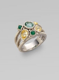 From the Prism Collection. A sparkling cluster of green quartz, chalcedony, and canary crystal on a triple band of textural sterling silver.Green quartz, green chalcedony, and canary crystal Sterling silver Width, about ½ Imported From the Prism Collection. A sparkling cluster of green quartz, chalcedony, and canary crystal on a triple band of textural sterling silver.Green quartz, green chalcedony, and canary crystal Sterling silver Width, about ½ Imported