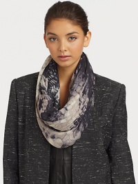 Exotic snakeskin print and eyelash fringe on an easy modal and cashmere blend.90% modal/10% cashmereAbout 55 X 73Dry cleanImported Exotic snakeskin print and eyelash fringe on an easy modal and cashmere blend.90% modal/10% cashmereAbout 55 X 73Dry cleanImported
