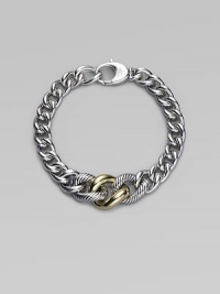 A chunky strand of graduated sterling silver links includes two with a cabled texture and one of smooth 18k gold. Sterling silver and 18k yellow gold Length, about 7½ Lobster clasp Made in Italy A chunky strand of graduated sterling silver links includes two with a cabled texture and one of smooth 18k gold. Sterling silver and 18k yellow gold Length, about 7½ Lobster clasp Made in Italy