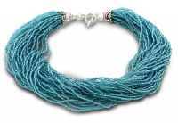 Italian Styled Blue Glass Seed 39 Strand Necklace with Balinese Toggle Clasp Italian Styled Blue Glass Seed 39 Strand Necklace with Balinese Toggle Clasp