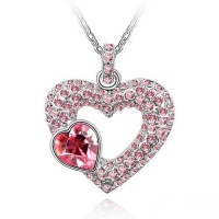 Contessa Bella Fancy Genuine 18k White Gold Plated Pink Swarovski Austrian Crystal Elements Beautiful Double Heart Women Charm Pendant Necklace Elegant Silver Color Crystal Fashion Jewelry Contessa Bella Fancy Genuine 18k White Gold Plated Pink Swarovski Austrian Crystal Elements Beautiful Double Heart Women Charm Pendant Necklace Elegant Silver Color Crystal Fashion Jewelry