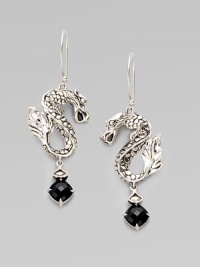 From the Naga Collection. Slightly ferocious but oh so stylish, these S-shaped dragons hold faceted drops of black chalcedony.Black chalcedonySterling silverDrop, about 2¼Ear wireImported From the Naga Collection. Slightly ferocious but oh so stylish, these S-shaped dragons hold faceted drops of black chalcedony.Black chalcedonySterling silverDrop, about 2¼Ear wireImported