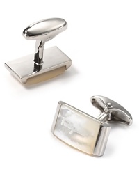 Sharpen your professional attire with these handsome cufflinks, featuring a subtly iridescent white stone on shiny palladium for unique polish. Sharpen your professional attire with these handsome cufflinks, featuring a subtly iridescent white stone on shiny palladium for unique polish.