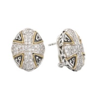 925 Silver & Diamond Oval Cross Earrings with 18k Gold Accents (0.50ctw) 925 Silver & Diamond Oval Cross Earrings with 18k Gold Accents (0.50ctw)