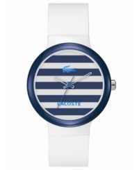 Preppy stripes add stylish bite to this unisex Goa watch from Lacoste.