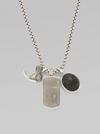 Sterling silver shark's tooth, dog tag and amulet pendants lend classic character to a matching box chain necklace. From the Petrvs Collection Sterling silver Black jade 3.6 mm box chain length, about 22 Lobster clasp Imported Sterling silver shark's tooth, dog tag and amulet pendants lend classic character to a matching box chain necklace. From the Petrvs Collection Sterling silver Black jade 3.6 mm box chain length, about 22 Lobster clasp Imported