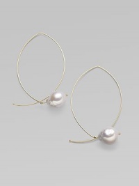 A delicate marquis shape, delineated in 14k gold wire, is capped by a lustrous pearl for a modern twist on a classic hoop. White freshwater baroque pearls 14k yellow gold Length, about 1¾ Width, about 1 Pierced Made in USA A delicate marquis shape, delineated in 14k gold wire, is capped by a lustrous pearl for a modern twist on a classic hoop. White freshwater baroque pearls 14k yellow gold Length, about 1¾ Width, about 1 Pierced Made in USA