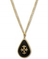 Drops of jet-black elegance. T Tahari's necklace showcases an heirloom-inspired pendant with jet resin cabochon beads with crystal accents and golden detail. Crafted in 14k gold-plated mixed metal. Nickel-free for sensitive skin. Approximate length: 18 inches + 3-inch extender. Approximate drop: 3-1/2 inches.