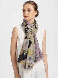 Crafted in a sumptuous silk and cashmere blend with a colorful print and fringe trim.70% cashmere/30% silkAbout 27 X 78Dry cleanMade in Italy Crafted in a sumptuous silk and cashmere blend with a colorful print and fringe trim.70% cashmere/30% silkAbout 27 X 78Dry cleanMade in Italy