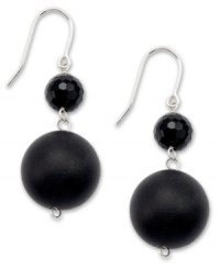 Embolden your look. Matte and faceted black agate (62-1/2 ct. t.w.) make any look pop. Earrings crafted in sterling silver. Approximate drop: 1-1/2 inches. Embolden your look. Matte and faceted black agate (62-1/2 ct. t.w.) make any look pop. Earrings crafted in sterling silver. Approximate drop: 1-1/2 inches.