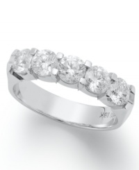 The first step to wedded bliss. Give her this stunning five-stone diamond wedding band to complement her engagement ring. Crafted in 14k white gold with five certified round-cut diamonds (1 ct. t.w.). The first step to wedded bliss. Give her this stunning five-stone diamond wedding band to complement her engagement ring. Crafted in 14k white gold with five certified round-cut diamonds (1 ct. t.w.).