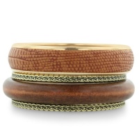 Earthy Set of Four Bangle Bracelets, 2 Brass, One Faux Skin, One Wood Earthy Set of Four Bangle Bracelets, 2 Brass, One Faux Skin, One Wood