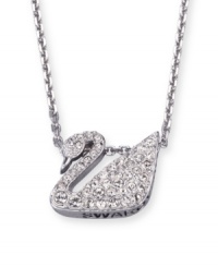 Beautiful inside and out. Capture the essence of the swan with this crystal pave necklace from Swarovski. Crafted from rhodium-plated mixed metal. Approximate length: 16-1/2 inches. Approximate drop: 1 inch. Beautiful inside and out. Capture the essence of the swan with this crystal pave necklace from Swarovski. Crafted from rhodium-plated mixed metal. Approximate length: 16-1/2 inches. Approximate drop: 1 inch.