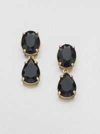 A feminine, faceted stone design in a drop style. Plastic stones12k goldplated brassDrop, about 1.2Post backImported A feminine, faceted stone design in a drop style. Plastic stones12k goldplated brassDrop, about 1.2Post backImported